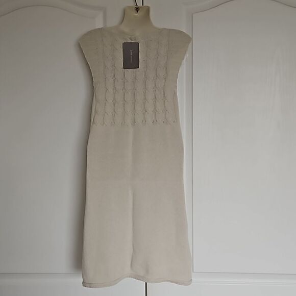 Zara Sweater Mini Sleeveless Dress Small Off White - Picture 3 of 16